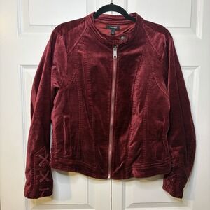 Torrid Velvet Lace Up Moto Bomber Jacket Wine Burgundy Women's Size 0 Large 12